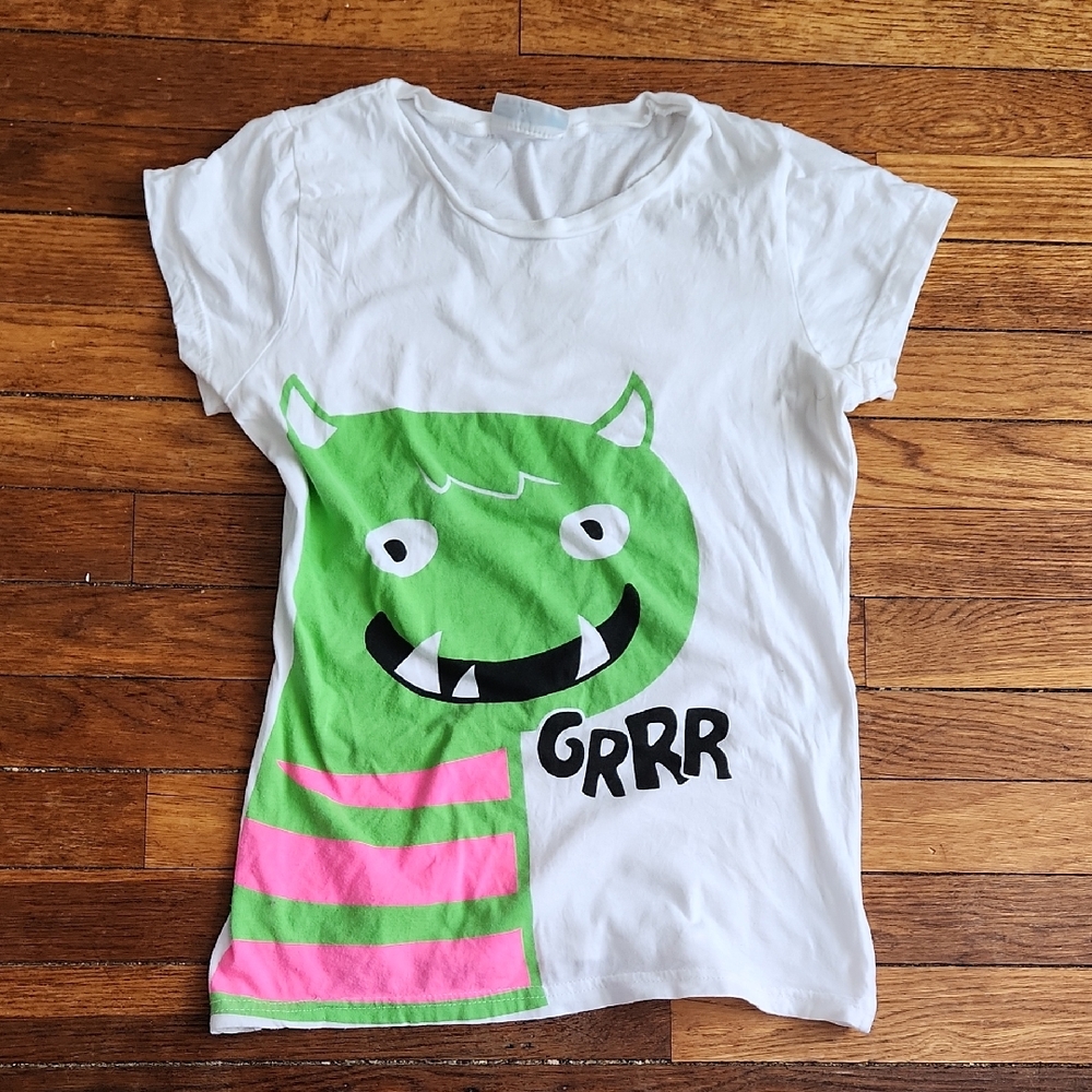 White and Green Monster Graphic Tee